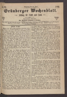Grünberger Wochenblatt: Zeitung für Stadt und Land, No. 46. (9. Juni 1867)