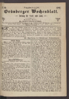 Grünberger Wochenblatt: Zeitung für Stadt und Land, No. 53. (4. Juli 1867)