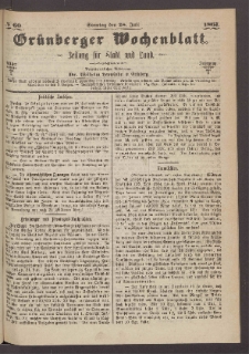 Gr&uuml;nberger Wochenblatt: Zeitung f&uuml;r Stadt und Land, No. 60. (28. Juli 1867)