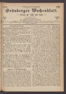 Grünberger Wochenblatt: Zeitung für Stadt und Land, No. 76. (22. September 1867)
