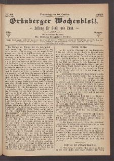Gr&uuml;nberger Wochenblatt: Zeitung f&uuml;r Stadt und Land, No. 81. (10. October 1867)