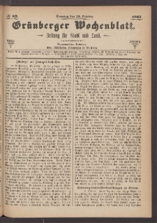 Gr&uuml;nberger Wochenblatt: Zeitung f&uuml;r Stadt und Land, No. 82. (13. October 1867)