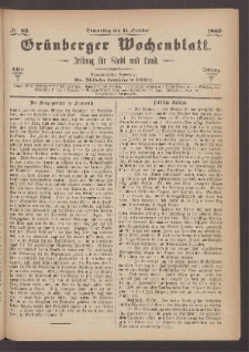 Gr&uuml;nberger Wochenblatt: Zeitung f&uuml;r Stadt und Land, No. 83. (17. October 1867)