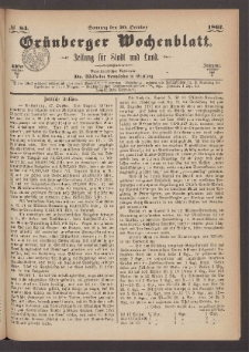 Gr&uuml;nberger Wochenblatt: Zeitung f&uuml;r Stadt und Land, No. 84. (20. October 1867)