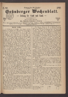 Grünberger Wochenblatt: Zeitung für Stadt und Land, No. 84. (20. October 1867)