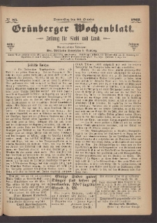 Gr&uuml;nberger Wochenblatt: Zeitung f&uuml;r Stadt und Land, No. 85. (24. October 1867)