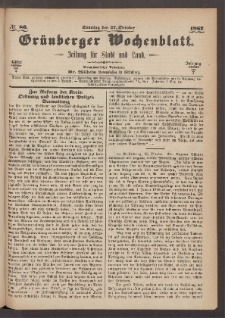 Gr&uuml;nberger Wochenblatt: Zeitung f&uuml;r Stadt und Land, No. 86. (27. October 1867)