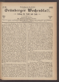 Gr&uuml;nberger Wochenblatt: Zeitung f&uuml;r Stadt und Land, No. 87. (31. October 1867)