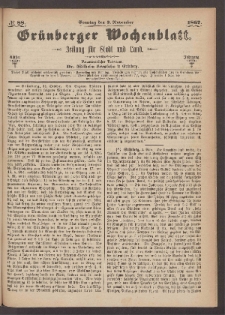 Gr&uuml;nberger Wochenblatt: Zeitung f&uuml;r Stadt und Land, No. 88. (3. November 1867)