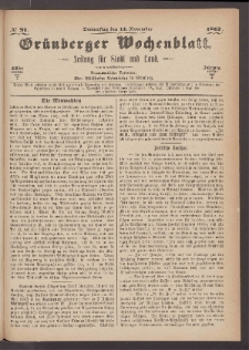 Gr&uuml;nberger Wochenblatt: Zeitung f&uuml;r Stadt und Land, No. 91. (14. November 1867)