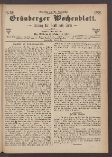 Gr&uuml;nberger Wochenblatt: Zeitung f&uuml;r Stadt und Land, No. 94. (24. November 1867)