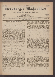 Grünberger Wochenblatt: Zeitung für Stadt und Land, No. 94. (24. November 1867)