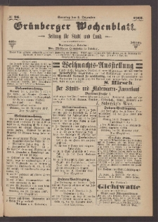 Gr&uuml;nberger Wochenblatt: Zeitung f&uuml;r Stadt und Land, No. 96. (1. Dezember 1867)