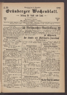 Grünberger Wochenblatt: Zeitung für Stadt und Land, No. 96. (1. Dezember 1867)