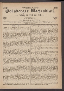 Gr&uuml;nberger Wochenblatt: Zeitung f&uuml;r Stadt und Land, No. 97. (5. Dezember 1867)