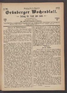 Grünberger Wochenblatt: Zeitung für Stadt und Land, No. 98. (8. Dezember 1867)