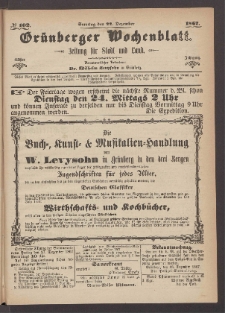 Gr&uuml;nberger Wochenblatt: Zeitung f&uuml;r Stadt und Land, No. 102. (22. Dezember 1867)