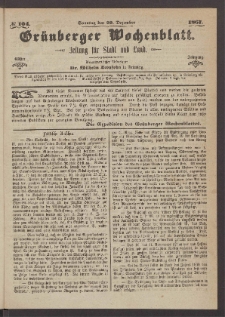 Grünberger Wochenblatt: Zeitung für Stadt und Land, No. 104. (29. Dezember 1867)