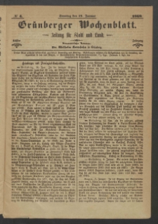 Gr&uuml;nberger Wochenblatt: Zeitung f&uuml;r Stadt und Land, No. 4. (12. Januar 1868)