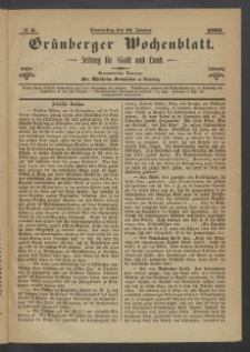 Gr&uuml;nberger Wochenblatt: Zeitung f&uuml;r Stadt und Land, No. 5. (16. Januar 1868)