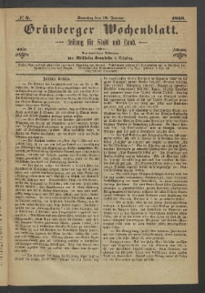 Gr&uuml;nberger Wochenblatt: Zeitung f&uuml;r Stadt und Land, No. 6. (19. Januar 1868)