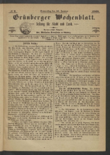 Gr&uuml;nberger Wochenblatt: Zeitung f&uuml;r Stadt und Land, No. 7. (23. Januar 1868)