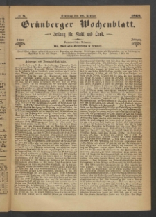Gr&uuml;nberger Wochenblatt: Zeitung f&uuml;r Stadt und Land, No. 8. (26. Januar 1868)