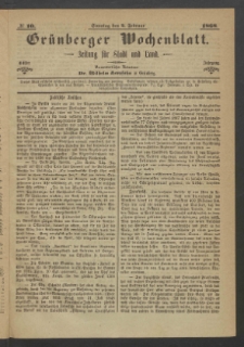 Gr&uuml;nberger Wochenblatt: Zeitung f&uuml;r Stadt und Land, No. 10. (2. Februar 1868)