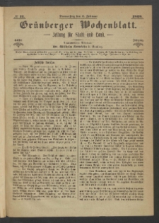 Gr&uuml;nberger Wochenblatt: Zeitung f&uuml;r Stadt und Land, No. 11. (6. Februar 1868)