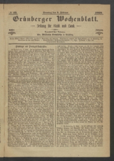 Gr&uuml;nberger Wochenblatt: Zeitung f&uuml;r Stadt und Land, No. 12. (9. Februar 1868)