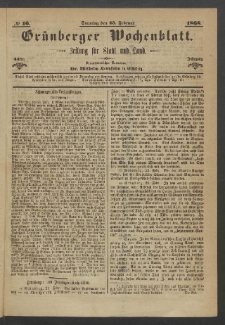 Gr&uuml;nberger Wochenblatt: Zeitung f&uuml;r Stadt und Land, No. 16. (23. Februar 1868)