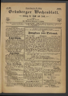 Gr&uuml;nberger Wochenblatt: Zeitung f&uuml;r Stadt und Land, No. 23. (19. M&auml;rz 1868)