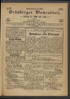Grünberger Wochenblatt: Zeitung für Stadt und Land, No. 23. (19. März 1868)