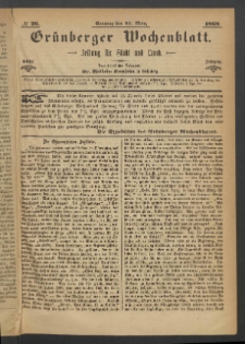 Gr&uuml;nberger Wochenblatt: Zeitung f&uuml;r Stadt und Land, No. 26. (29. M&auml;rz 1868)