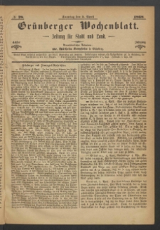 Gr&uuml;nberger Wochenblatt: Zeitung f&uuml;r Stadt und Land, No. 28. (5. April 1868)