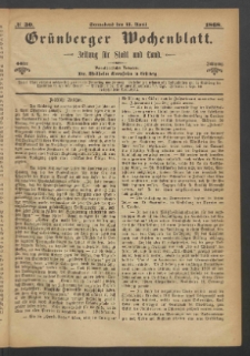 Gr&uuml;nberger Wochenblatt: Zeitung f&uuml;r Stadt und Land, No. 30. (11. April 1868)