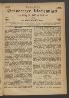 Gr&uuml;nberger Wochenblatt: Zeitung f&uuml;r Stadt und Land, No. 32. (19. April 1868)