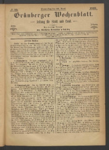 Gr&uuml;nberger Wochenblatt: Zeitung f&uuml;r Stadt und Land, No. 33. (23. April 1868)