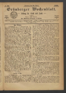 Gr&uuml;nberger Wochenblatt: Zeitung f&uuml;r Stadt und Land, No. 34. (26. April 1868)
