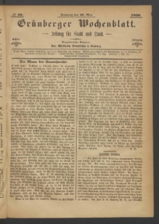 Gr&uuml;nberger Wochenblatt: Zeitung f&uuml;r Stadt und Land, No. 38. (10. Mai 1868)