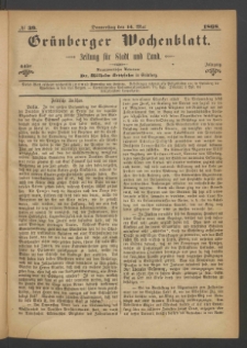 Grünberger Wochenblatt: Zeitung für Stadt und Land, No. 39. (14. Mai 1868)