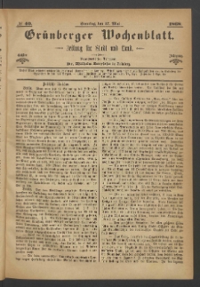 Gr&uuml;nberger Wochenblatt: Zeitung f&uuml;r Stadt und Land, No. 40. (17. Mai 1868)