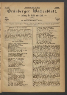 Gr&uuml;nberger Wochenblatt: Zeitung f&uuml;r Stadt und Land, No. 41. (21. Mai 1868)