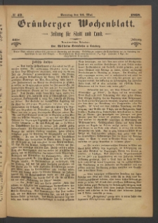 Gr&uuml;nberger Wochenblatt: Zeitung f&uuml;r Stadt und Land, No. 42. (24. Mai 1868)