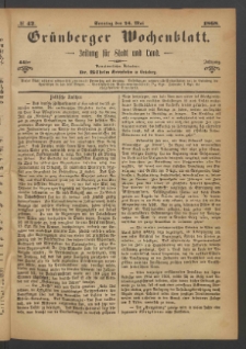 Grünberger Wochenblatt: Zeitung für Stadt und Land, No. 42. (24. Mai 1868)
