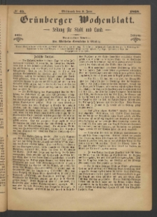 Gr&uuml;nberger Wochenblatt: Zeitung f&uuml;r Stadt und Land, No. 45. (3. Juni 1868)