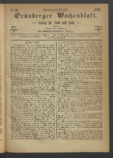 Gr&uuml;nberger Wochenblatt: Zeitung f&uuml;r Stadt und Land, No. 47. (11. Juni 1868)