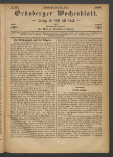 Gr&uuml;nberger Wochenblatt: Zeitung f&uuml;r Stadt und Land, No. 49. (18. Juni 1868)