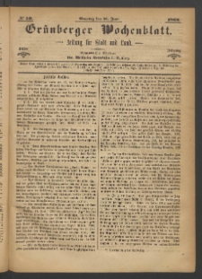 Gr&uuml;nberger Wochenblatt: Zeitung f&uuml;r Stadt und Land, No. 50. (21. Juni 1868)