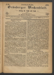 Gr&uuml;nberger Wochenblatt: Zeitung f&uuml;r Stadt und Land, No. 51. (25. Juni 1868)